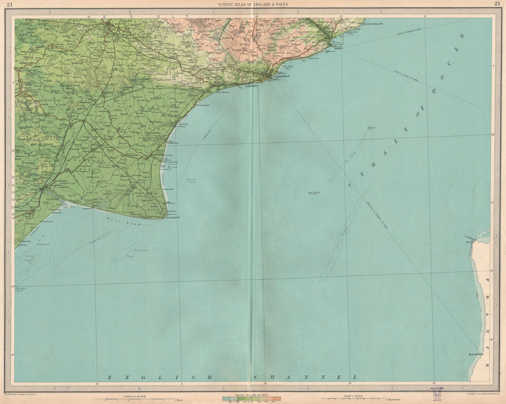 KENT.Folkestone Dover Dungeness Rye Ashford Romney Marsh Cap Gris Nez 1939 map