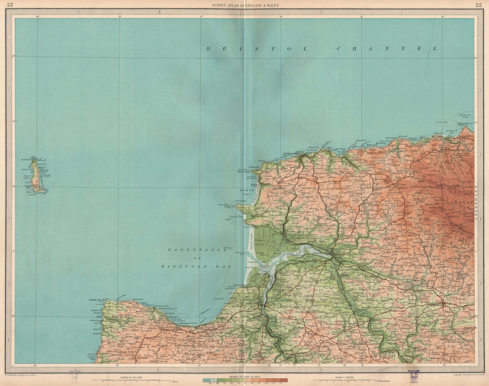 NORTH DEVON.Ilfracombe Barnstaple Bideford Exmoor Clovelly Lundy.LARGE 1939 map
