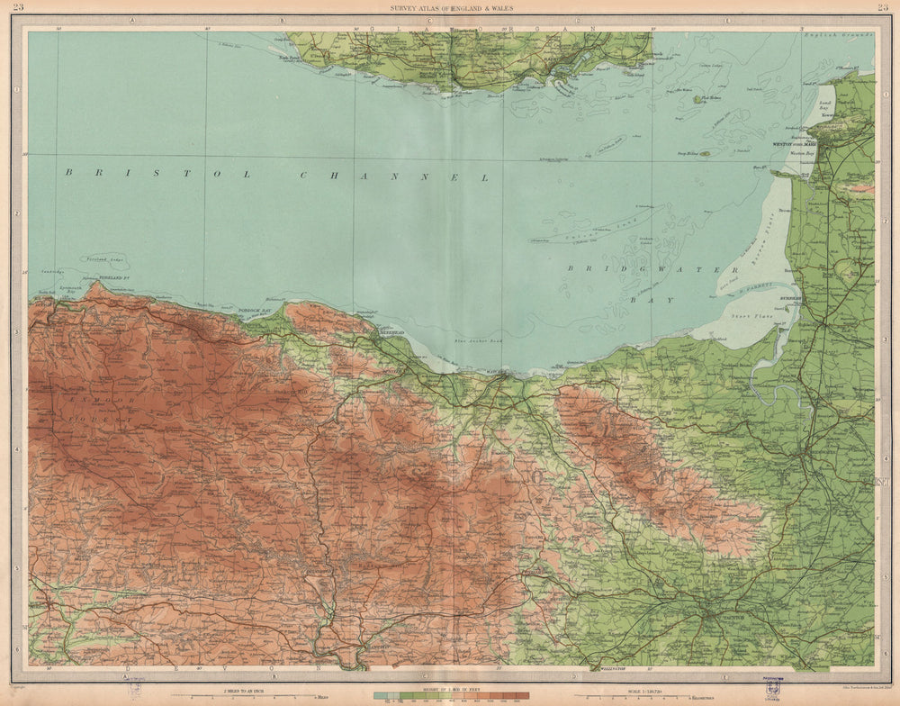 WEST SOMERSET. Taunton Exmoor Minehead Weston-super-Mare Barry. LARGE 1939 map