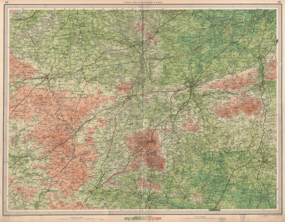 HAMPSHIRE DOWNS/SURREY. Aldershot Guildford Basingstoke Chertsey.LARGE 1939 map