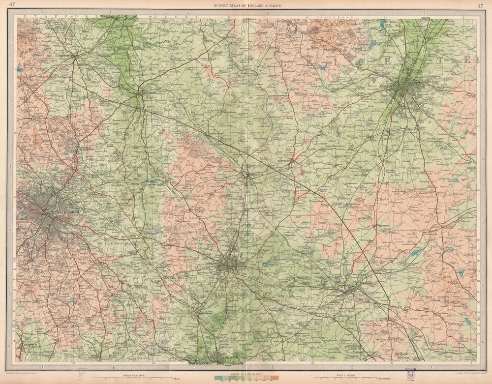 MIDLANDS.Birmingham Rugby Leicester Coventry Leamington Spa Redditch 1939 map