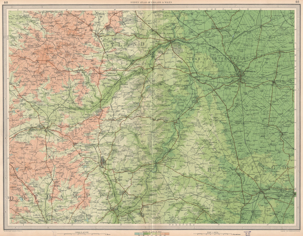 EAST MIDLANDS. Soke of Peterborough Huntingdon Kettering Rutland.LARGE 1939 map