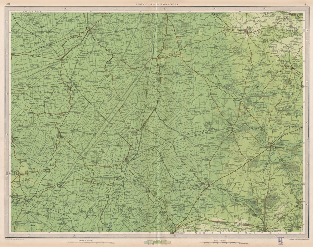 THE FENS. Cambridgeshire Isle of Ely Thetford Swaffham East Anglia 1939 map