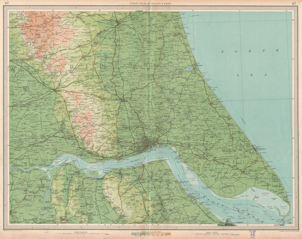 HUMBER ESTUARY. Hull Beverley. Shows ferry. Yorkshire Lincolnshire 1939 map