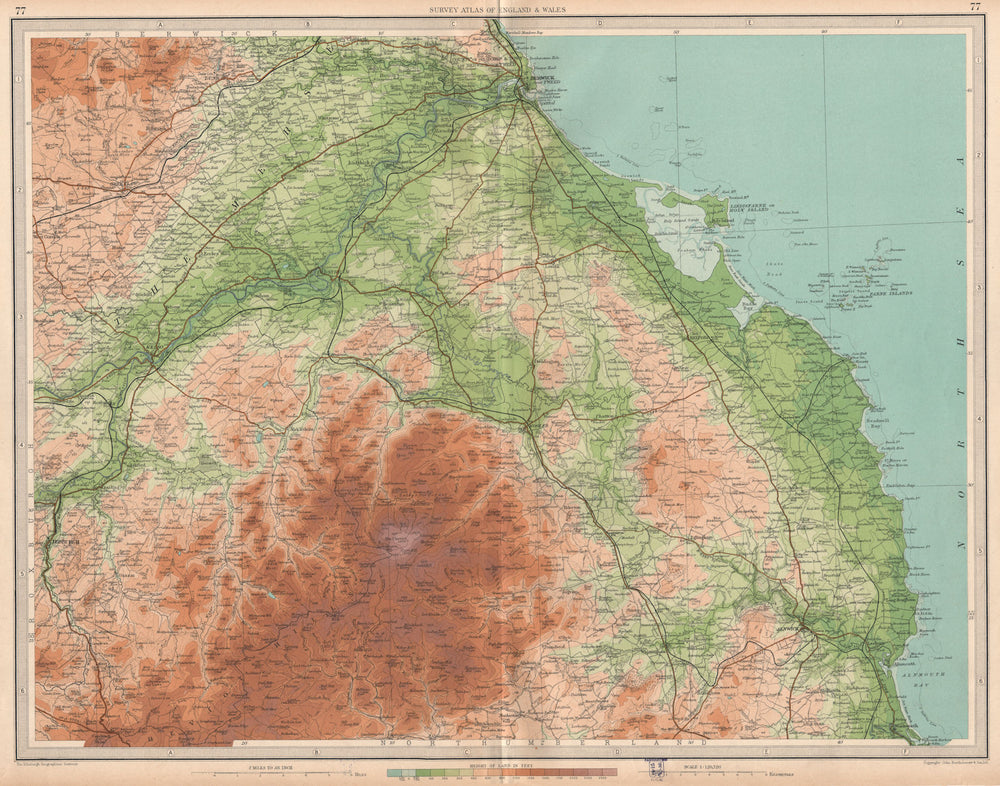 NORTHUMBERLAND. Berwick-upon-Tweed Alnwick Cheviot Hills. LARGE 1939 old map
