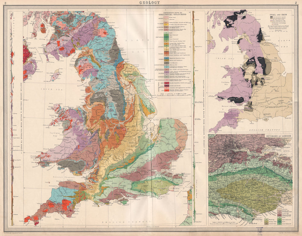 ENGLAND AND WALES. Geology. Coal & iron deposits. Geological. LARGE 1939 map