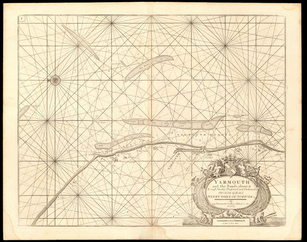 Great 'Yarmouth and the sands about it' sea chart. Lowestoft. COLLINS c1774 map
