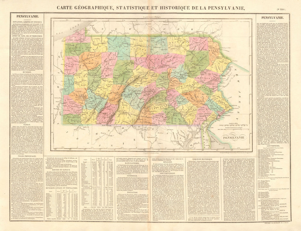 'Pensylvanie'. Pennsylvania state map. Includes the Delaware Wedge. BUCHON 1825
