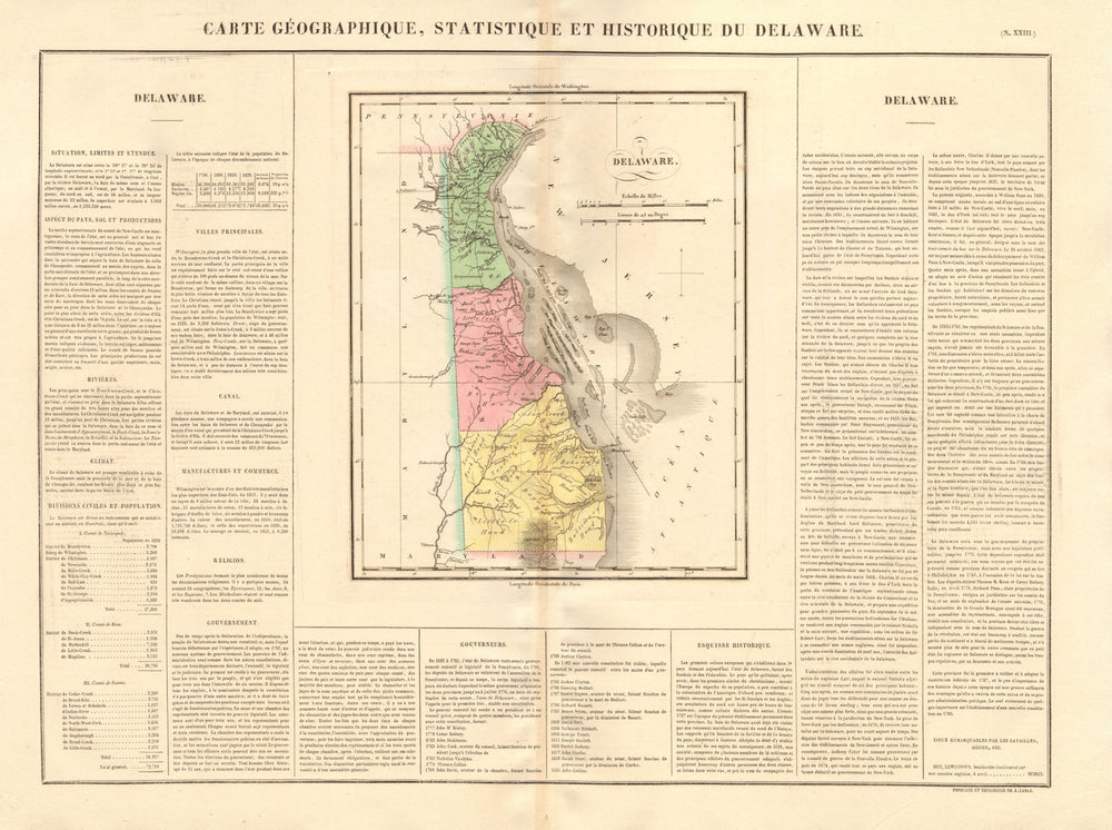 Delaware antique state map. Delaware Wedge shown as part of PA. BUCHON 1825