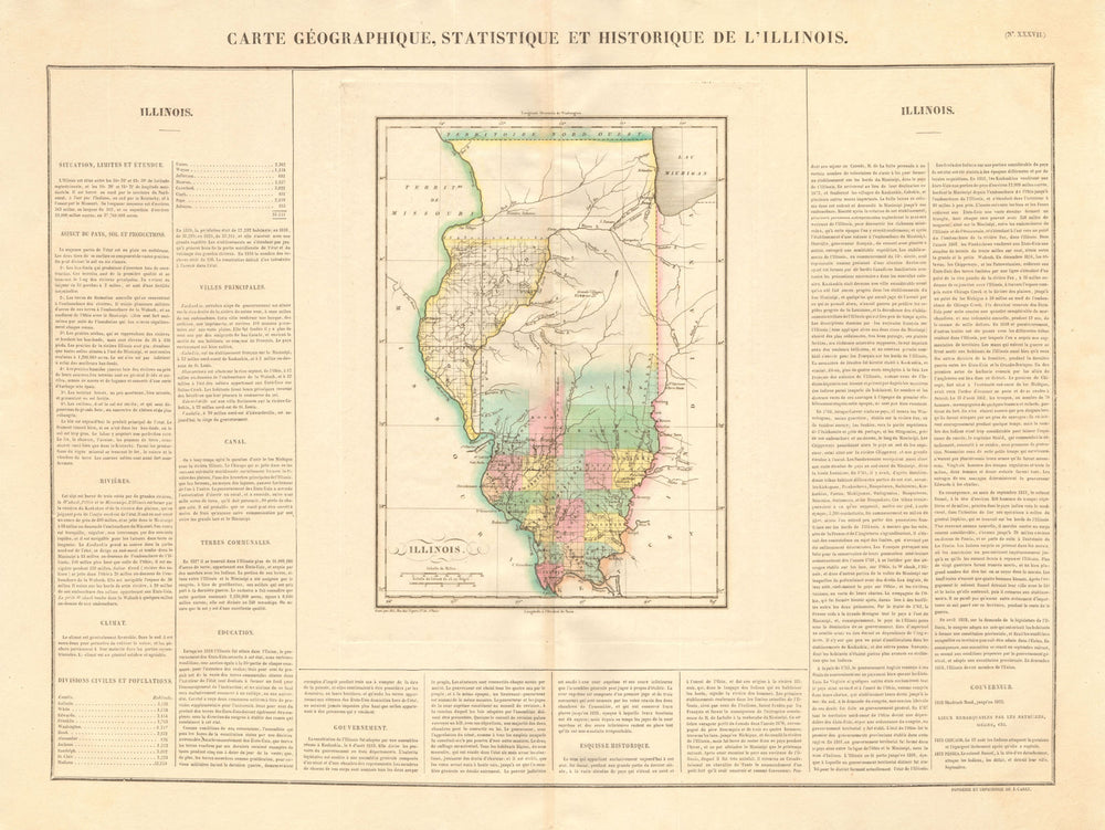 Illinois state map. Shows Indian frontiers & settlements. BUCHON 1825 old