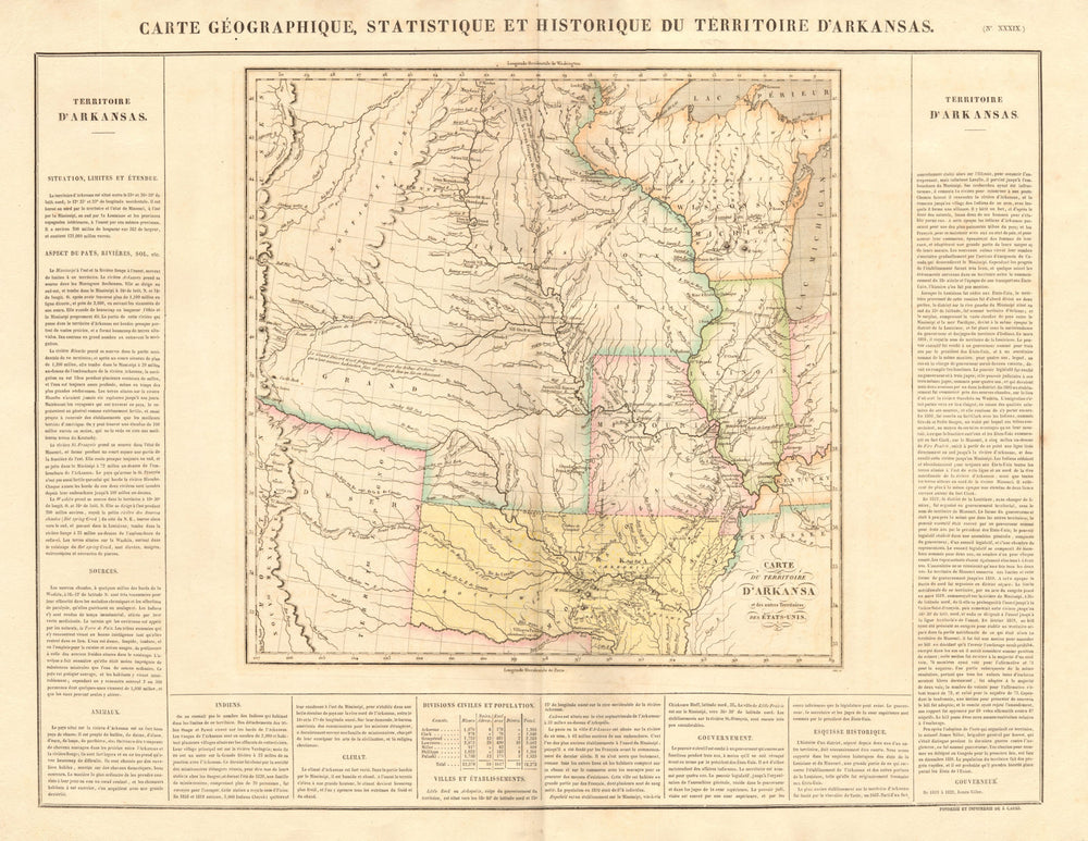 'Territoire d'Arkansas'. US Midwest/Gt Plains. Explorers routes. BUCHON 1825 map