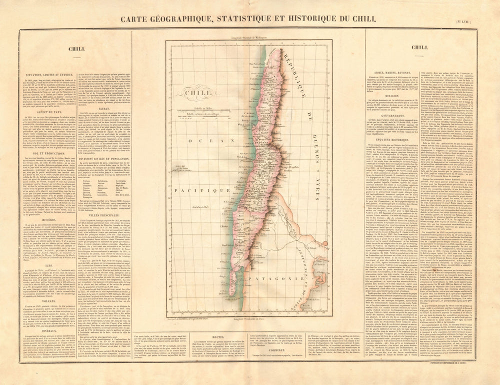 'Chili'. Chile pre-Magallanes Aisen Arica Tarapaca acquisitions. BUCHON 1825 map