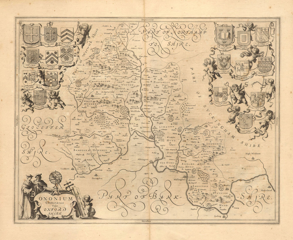 'Oxonium comitatus vulgo Oxfordshire'. Antique map by JANSSONIUS 1646 old