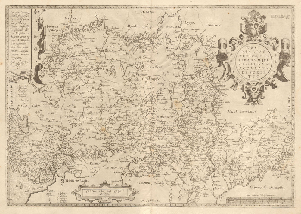 'Westphaliae Totius, finitimarumque regionum'. NW Germany. ORTELIUS 1584 map