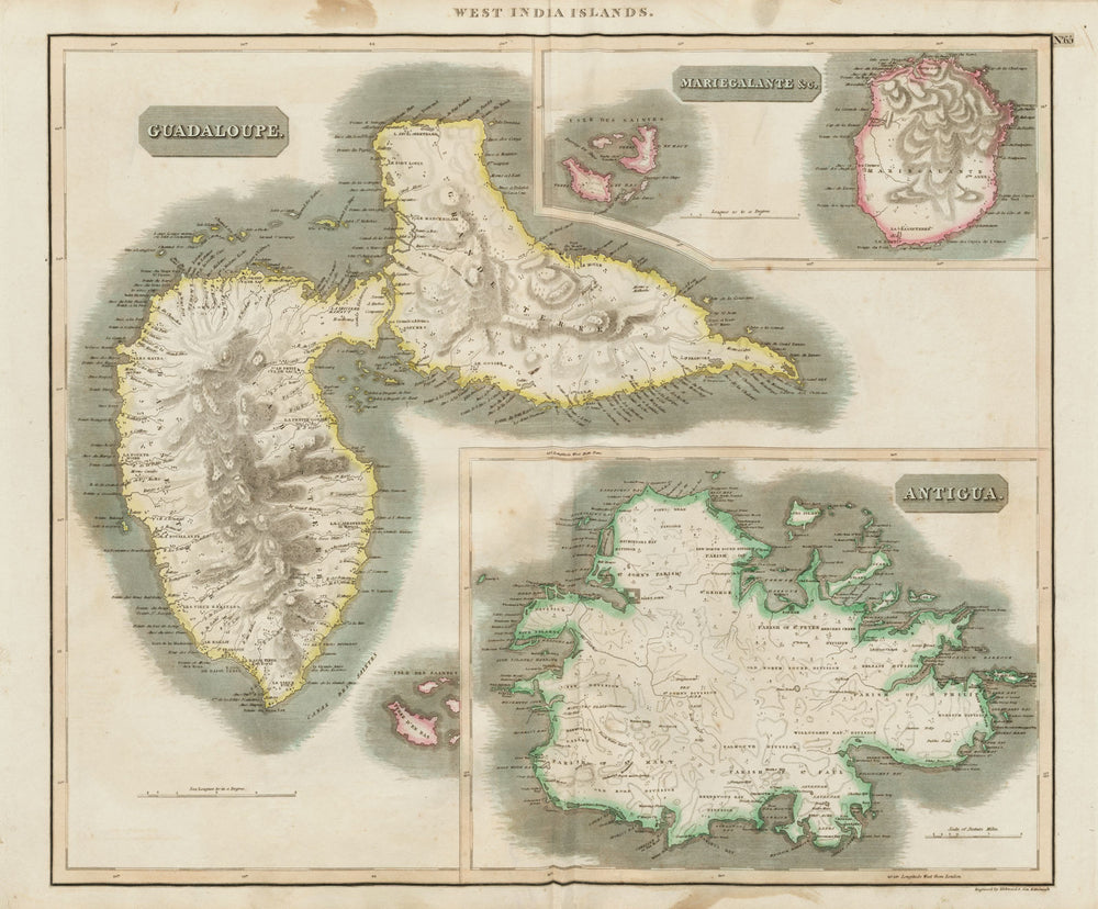 Antigua, Guadeloupe & Marie-Galante. West Indies Caribbean. THOMSON 1817 map