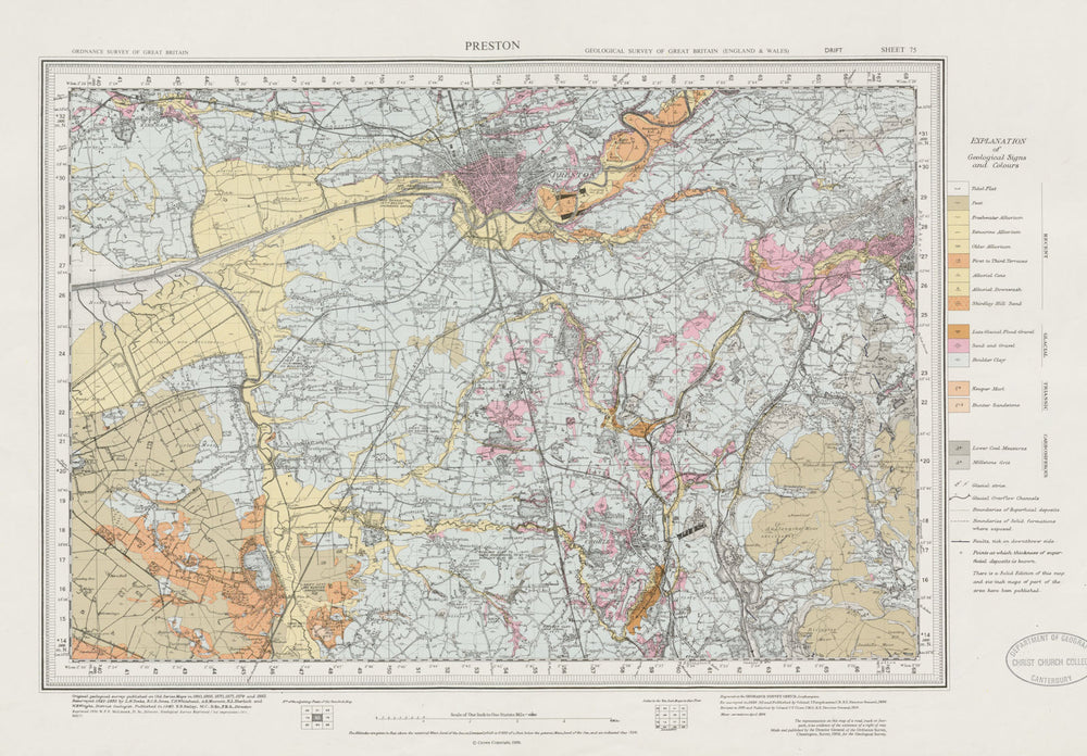 Preston. Geological survey map. Sheet 75. Lancashire Blackburn Chorley 1971