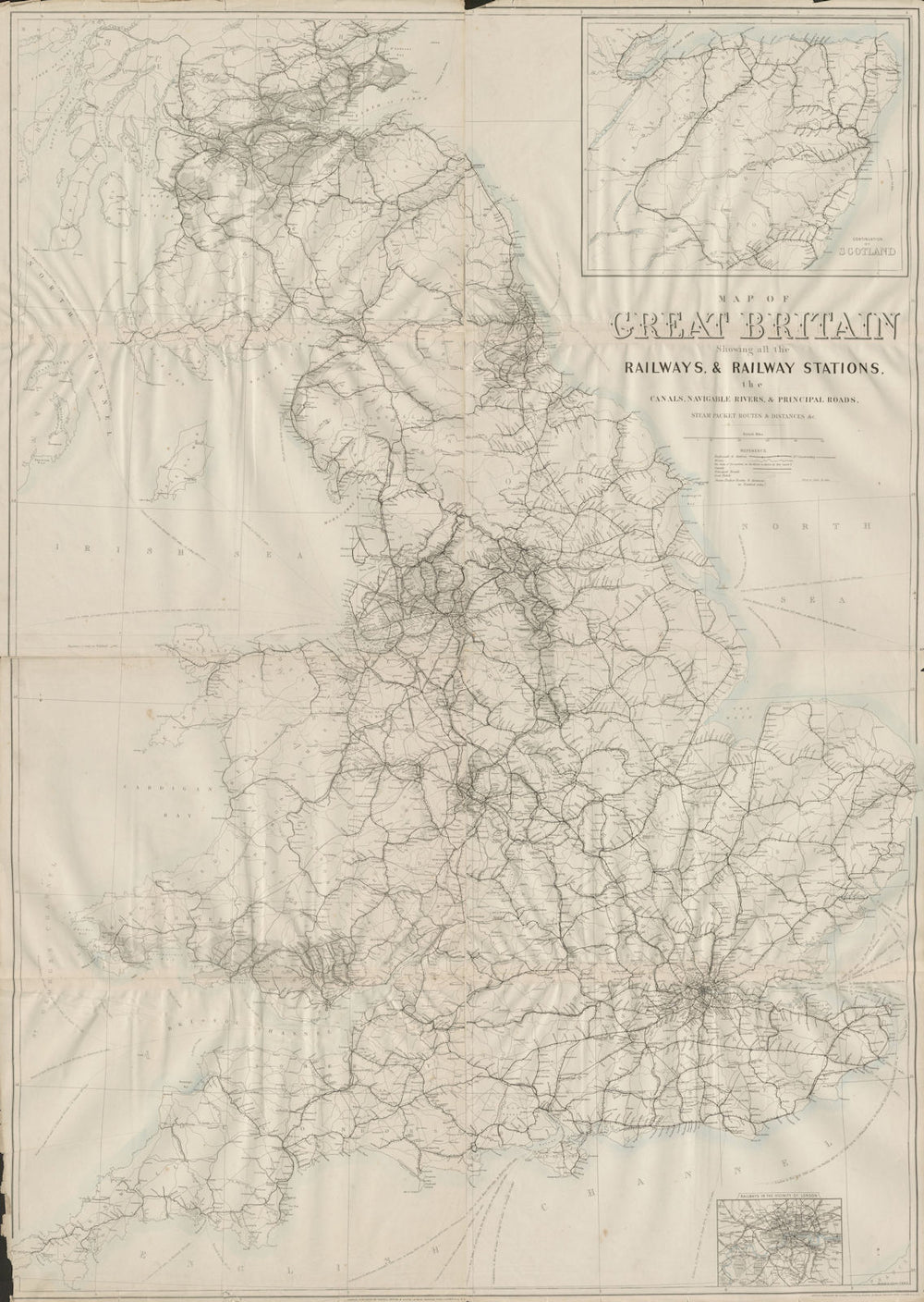 "Great Britain showing all the railways…". DOWER. 4 sheets. 133x95cm c1863 map