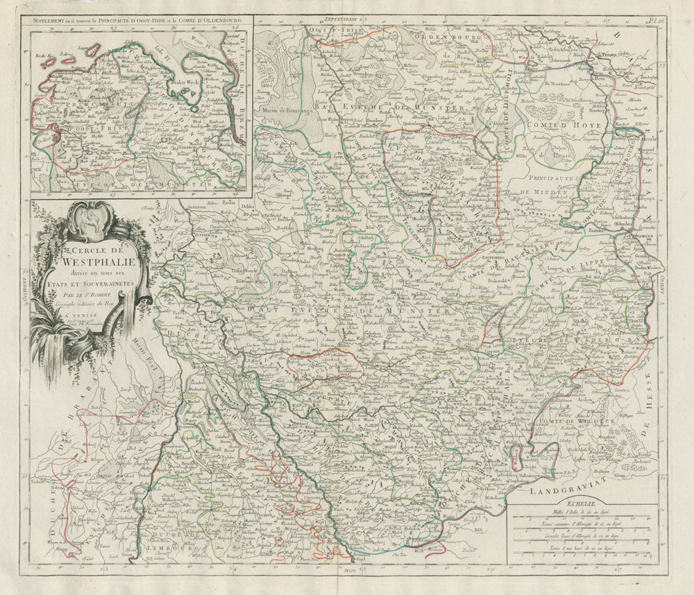 "Cercle de Westphalie divisé…" Westphalia. SANTINI / VAUGONDY 1784 old map