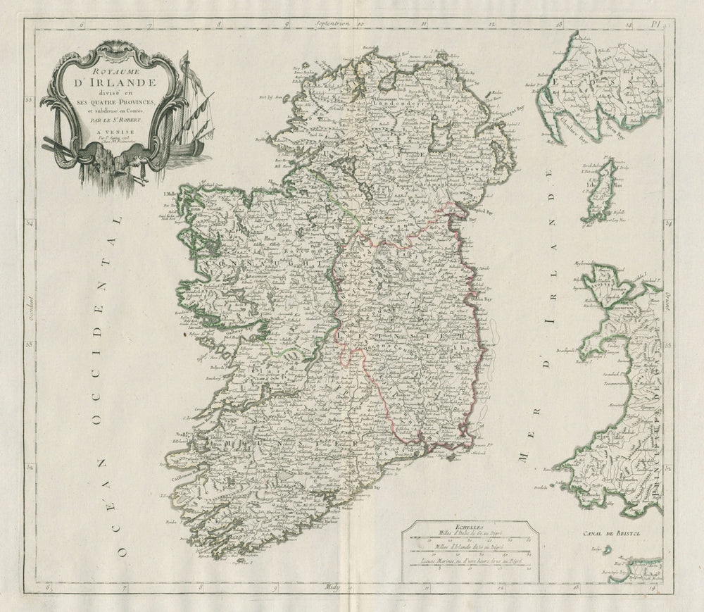 "Royaume d'Irlande divisé en ses quatre provinces…". SANTINI / VAUGONDY 1784 map