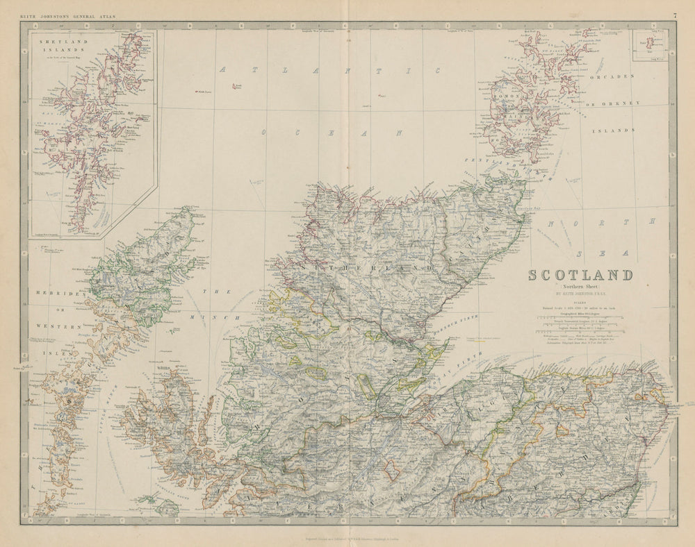 Scotland (North). Scottish Highlands & Islands. 50x60cm. JOHNSTON 1879 old map