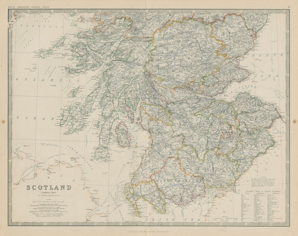 Scotland (Southern Sheet) 50x60cm. JOHNSTON 1879 old antique map plan chart