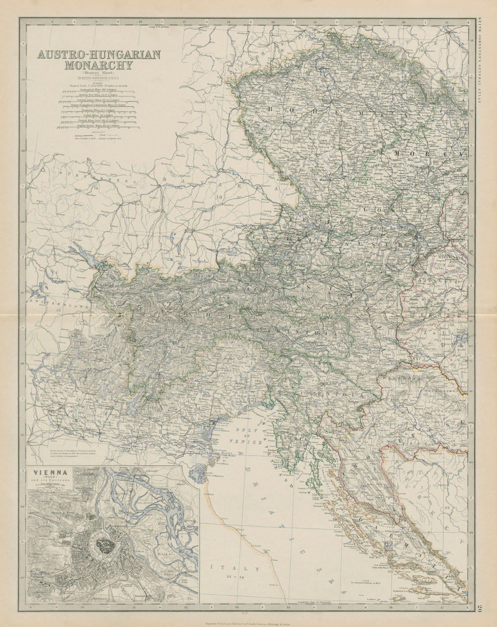 Austro-Hungarian Monarchy (West) Vienna Austria. 50x60cm. JOHNSTON 1879 map