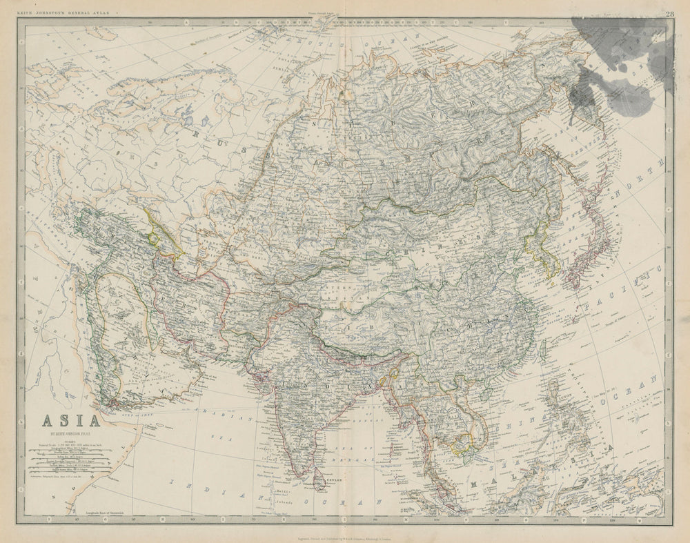 Asia. Arabia Persia Siam Burma India China Russia 50x60cm. JOHNSTON 1879 map