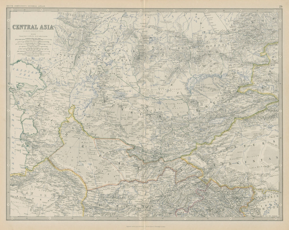 Central Asia. Russian/Eastern Turkestan 50x60cm. JOHNSTON 1879 old antique map