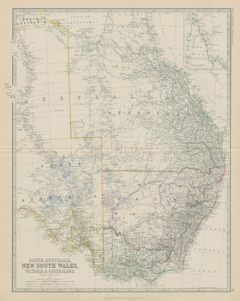 South Australia New South Wales Victoria Queensland 50x60cm. JOHNSTON 1879 map