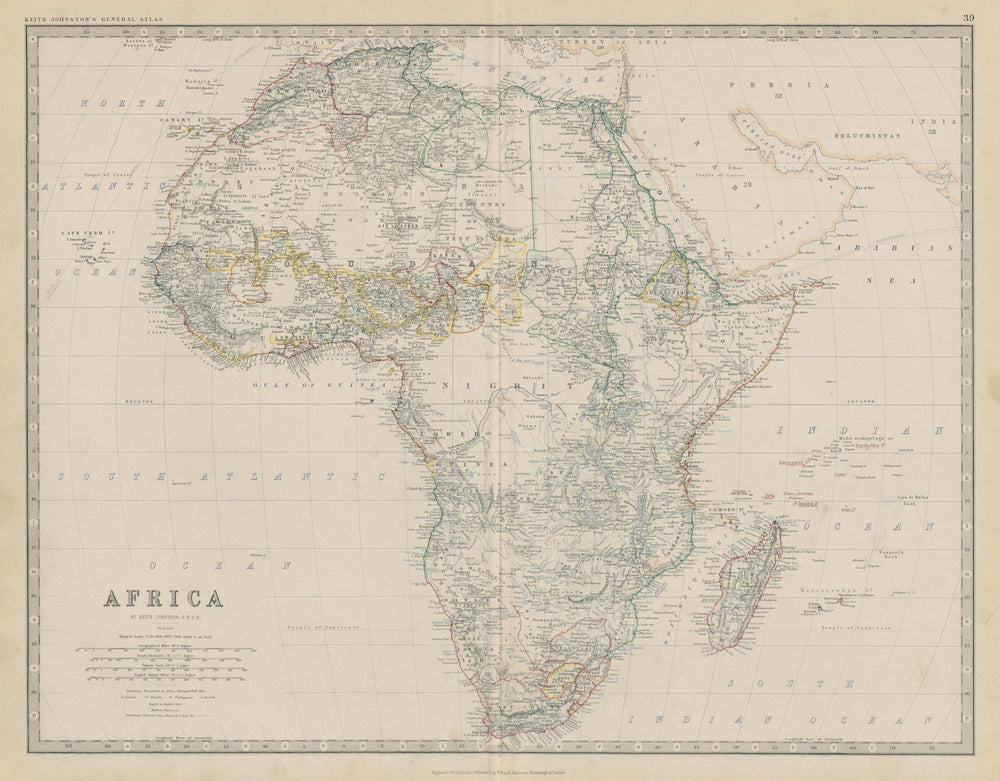 Africa pre Scramble. Nigritia Gando Sokoto Bornu. 50x60cm. JOHNSTON 1879 map