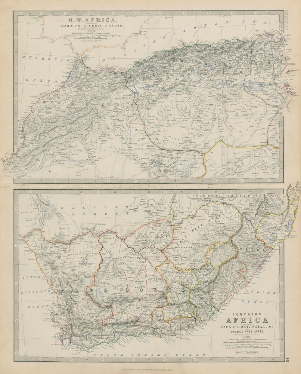NW Africa Morocco Algeria South Africa Cape Colony 50x60cm JOHNSTON 1879 map