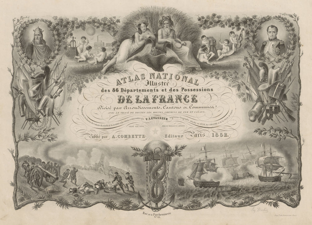 Atlas Nationale illustré title page. Victor LEVASSEUR 1852 old antique print