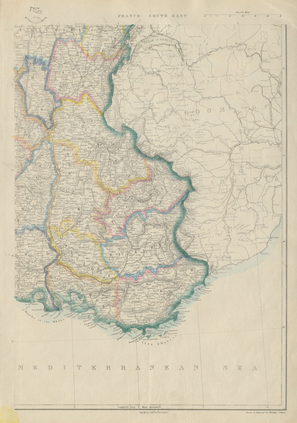 FRANCE SOUTH EAST before annexation of Savoie & Comte de Nice. JW LOWRY 1859 map