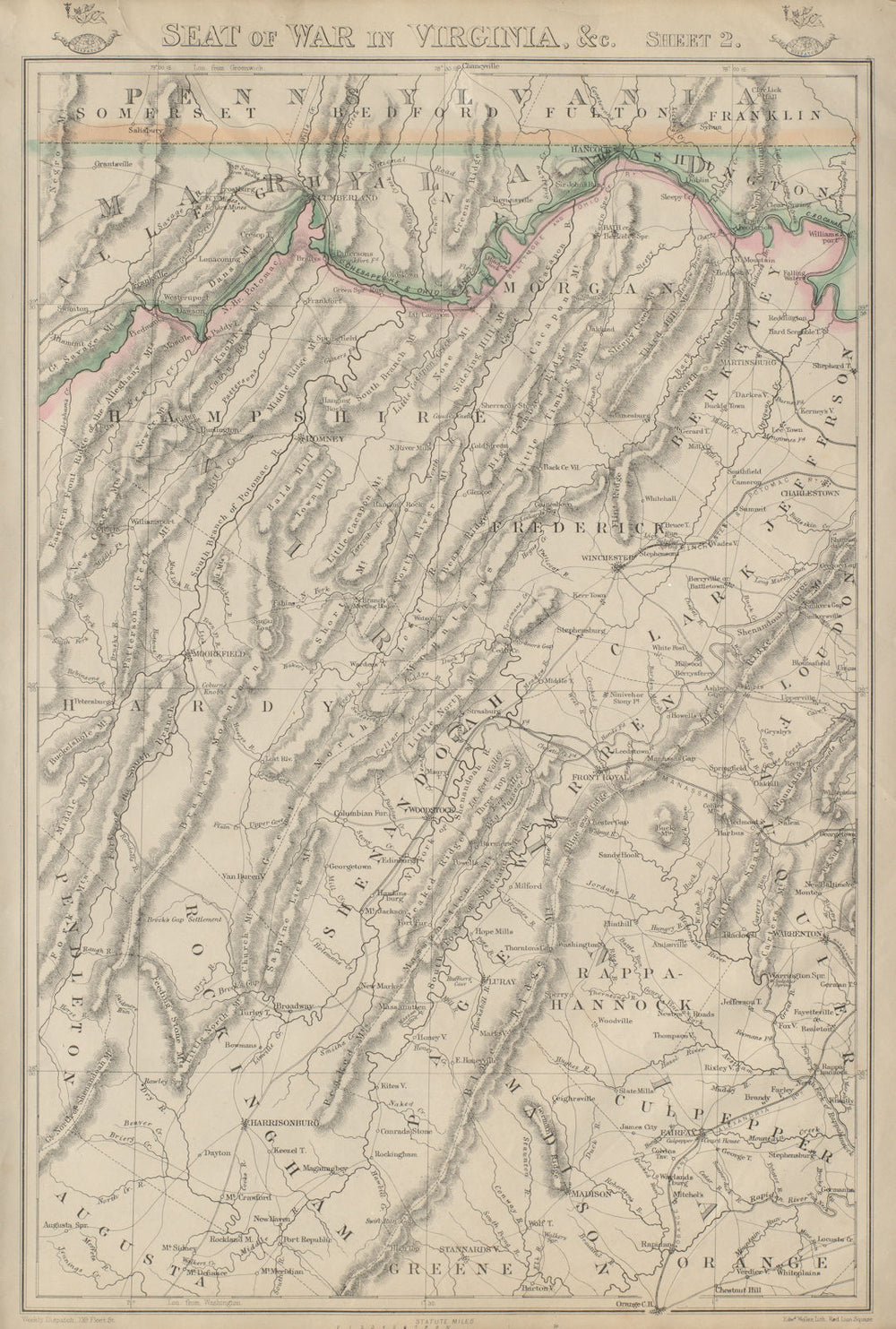 US CIVIL WAR Seat of War in Virginia sheet 2. Shenandoah. WV. WELLER 1863 map
