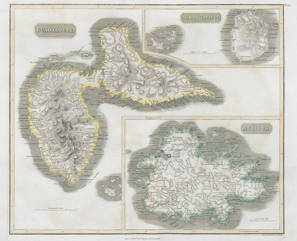 Antigua, Guadeloupe & Marie-Galante. West Indies Caribbean. THOMSON 1830 map