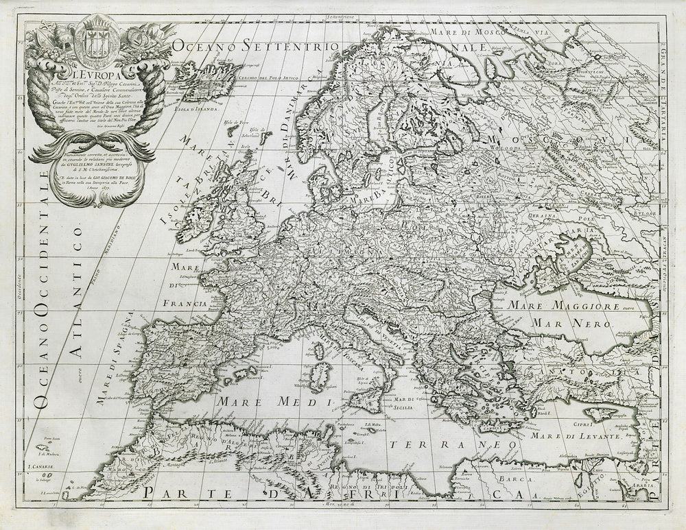 L'Europa. Europe. DE ROSSI 1677 old antique vintage map plan chart