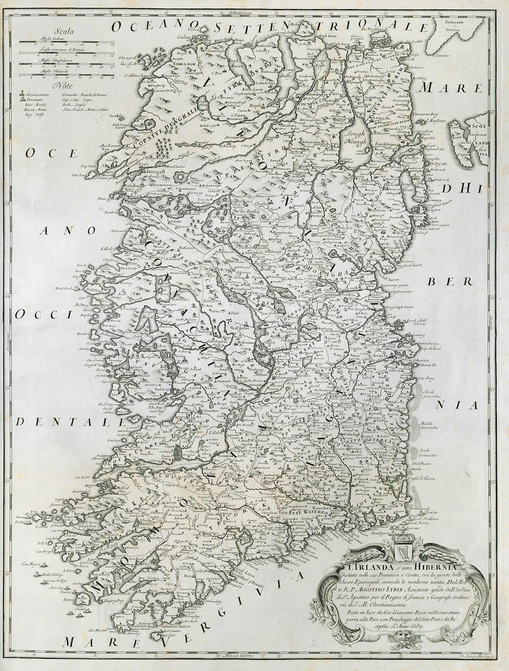 L'Irlanda o'vero Hibernia. Ireland. DE ROSSI 1689 old antique map plan chart