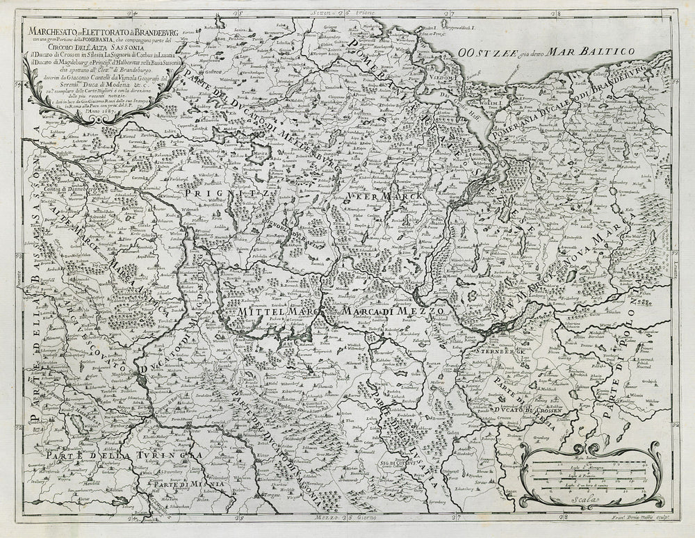 Marchesato et Elettorato di Brandeburg. Brandenburg & Pomerania. ROSSI 1687 map