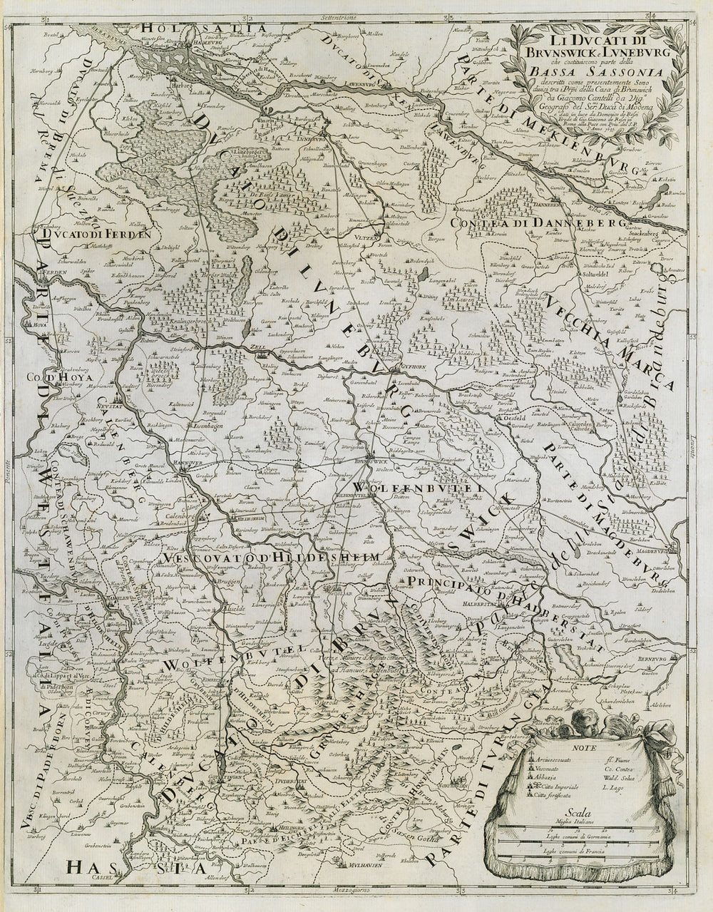 Li Ducati di Brunswick e Lunesburg… Eastern Lower Saxony ROSSI/CANTELLI 1691 map