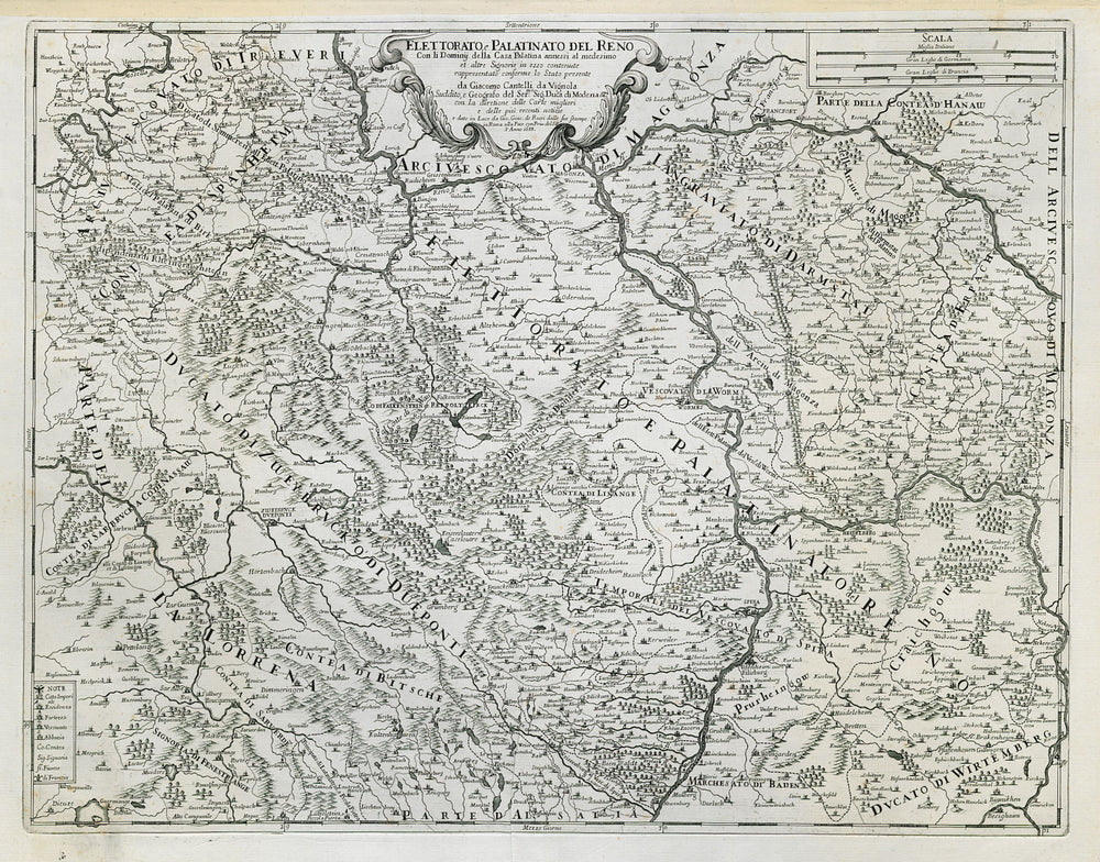 Elettorato e Palatinato del Reno. Rheinland-Pfalz south. ROSSI/CANTELLI 1688 map