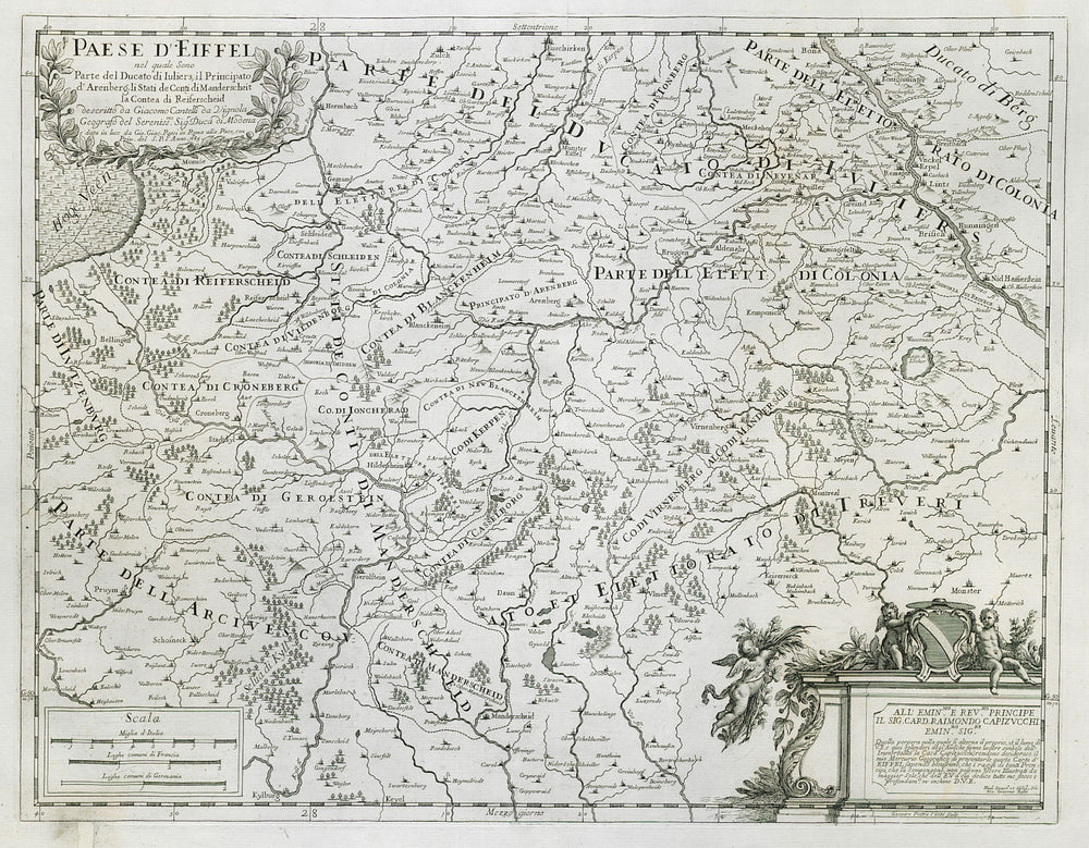 Paese d'Eiffel. Eifel mountains. Western Germany. DE ROSSI / CANTELLI 1689 map