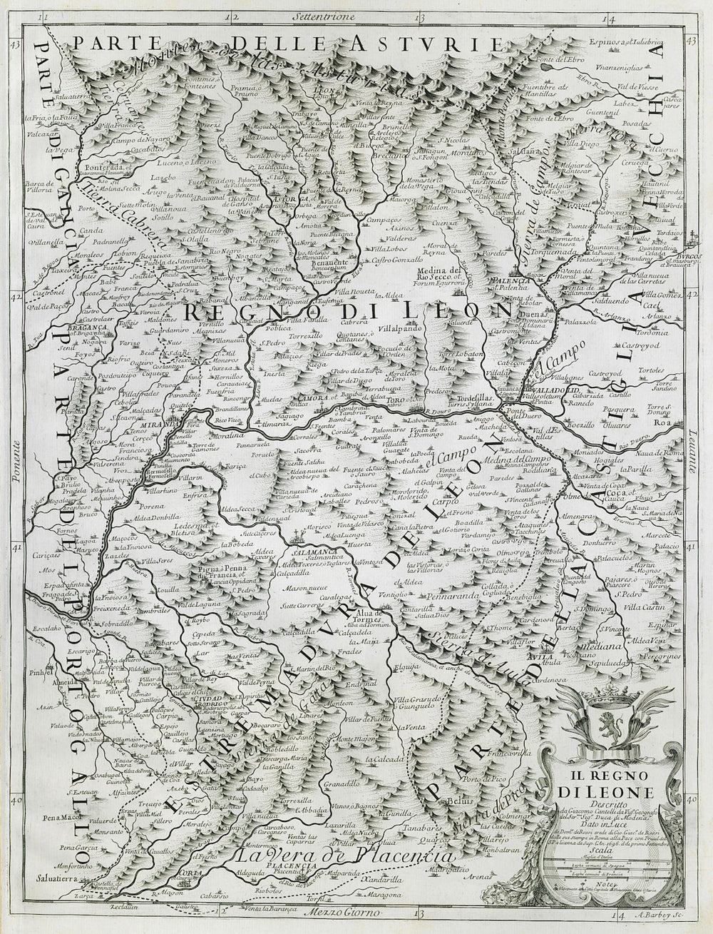 Il Regno di Leone. The Kingdom of León. Spain. DE ROSSI / CANTELLI 1696 map