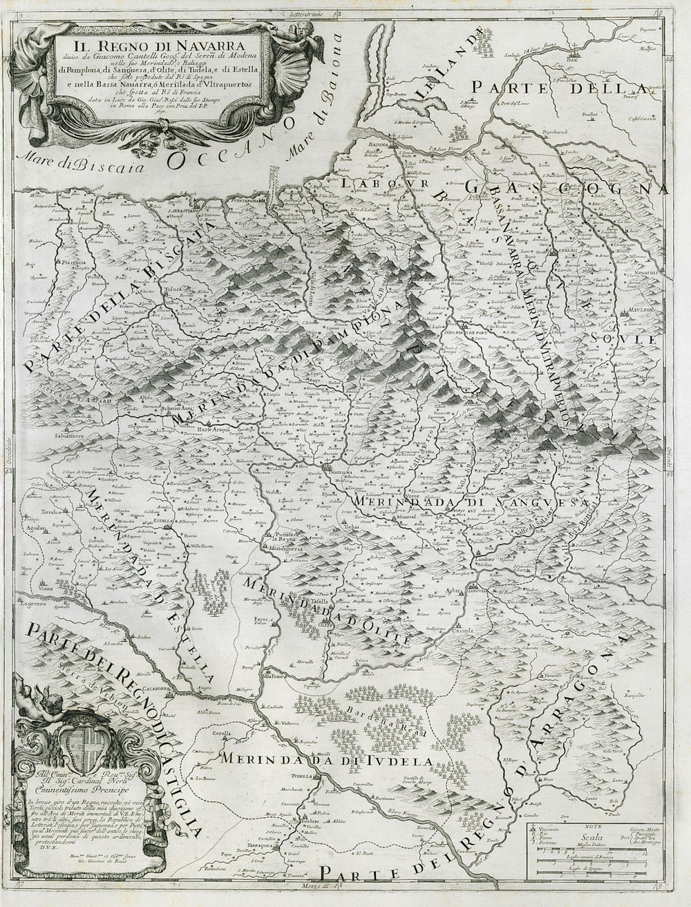 Il Regno di Navarra. The Kingdom of Navarre. Spain. DE ROSSI / CANTELLI 1690 map
