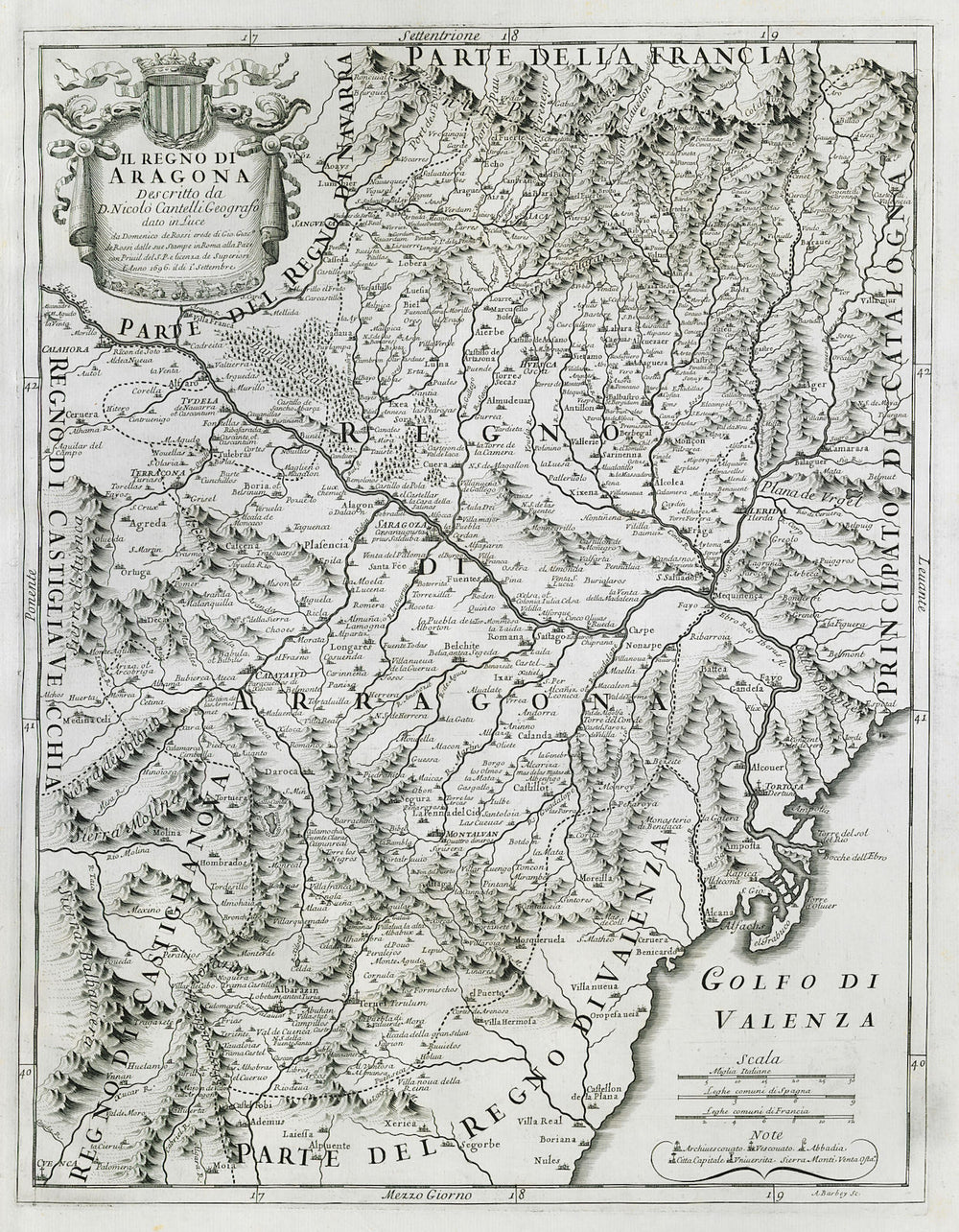 Il Regno di Aragona. The Kingdom of Aragon. Spain. DE ROSSI / CANTELLI 1696 map