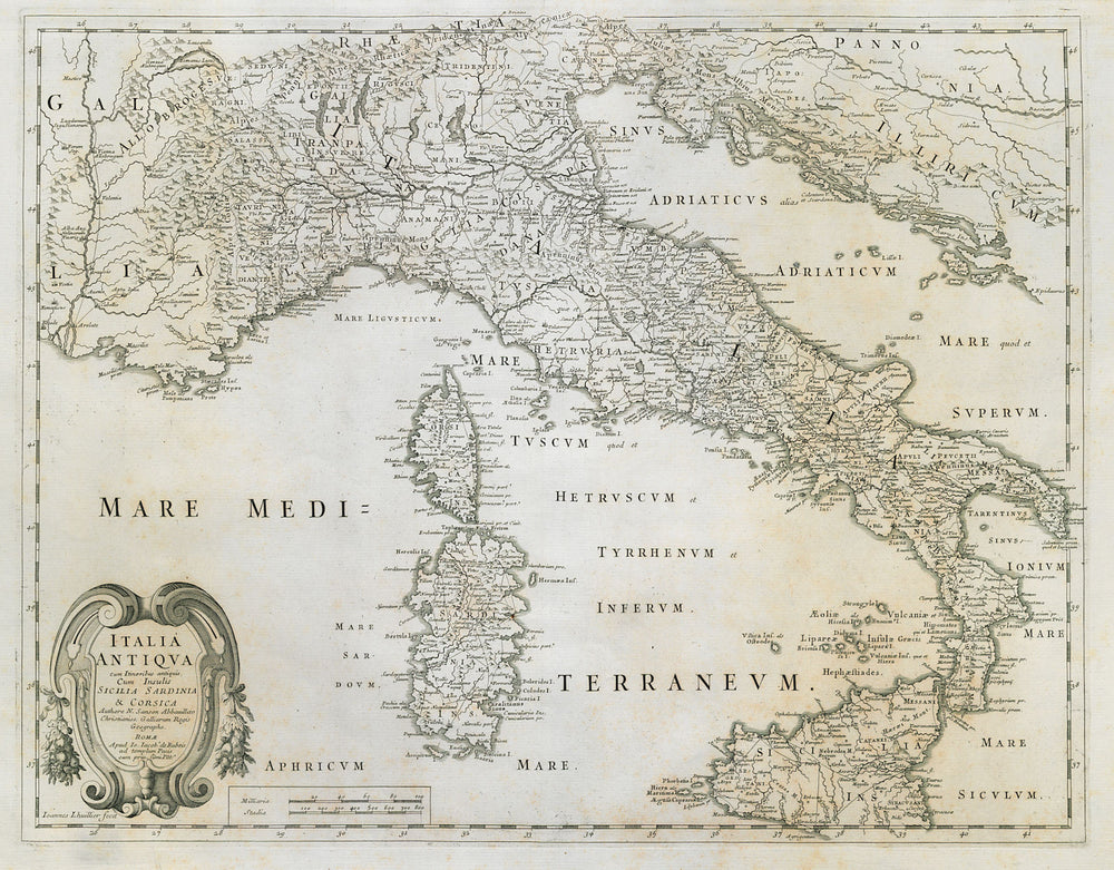 Italia Antiqua… cum insulis Sicilia, Sardinia & Corsica. ROSSI /SANSON c1697 map