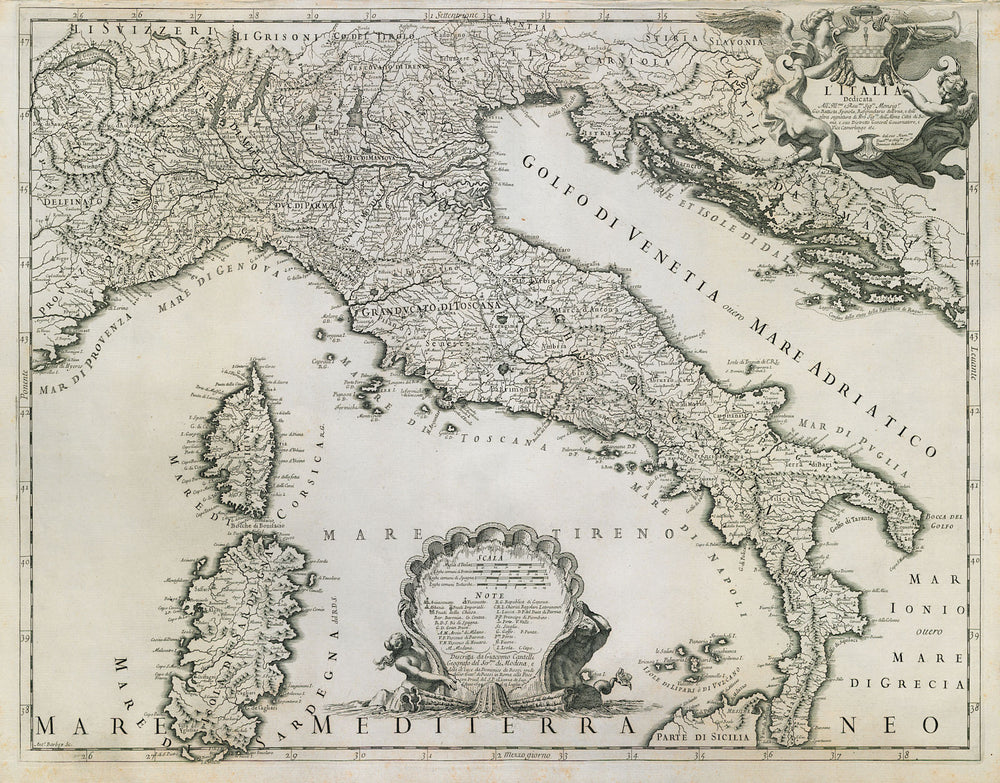 Italia dedicata…. Italy. The Italian states including Savoy. DE ROSSI c1697 map