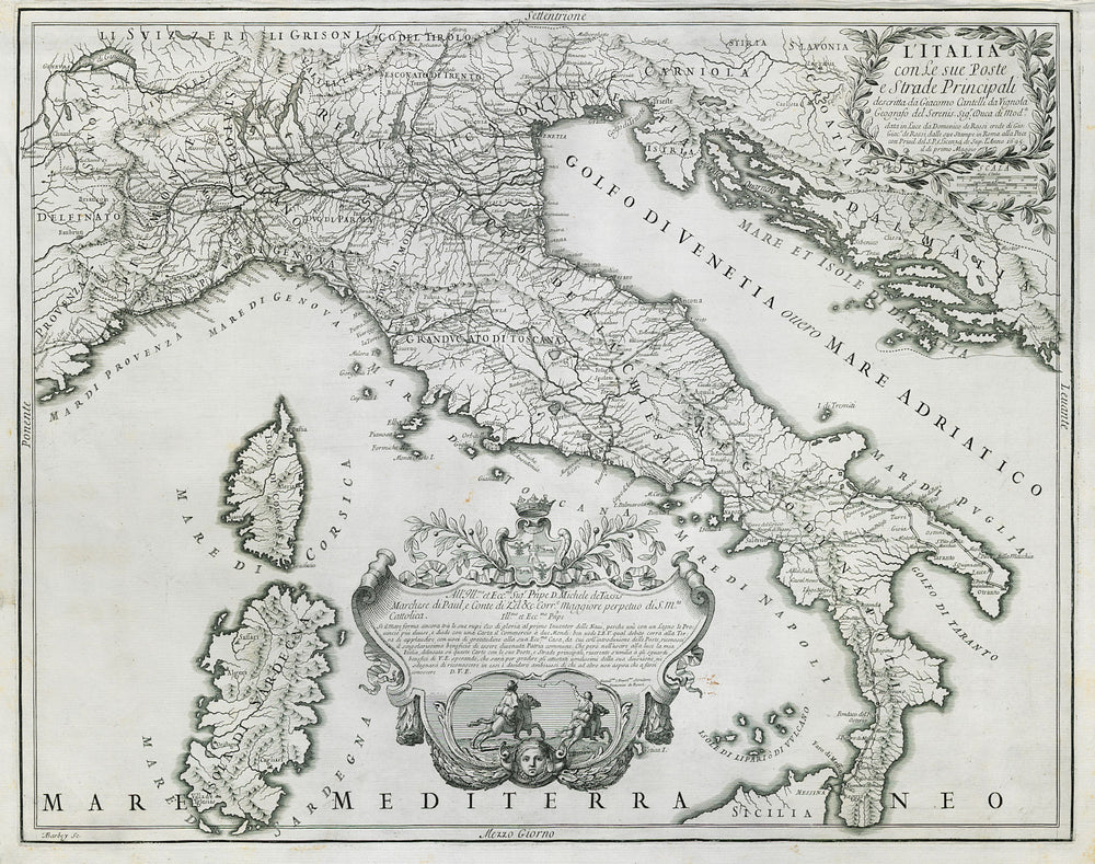 L'Italia con le sue Poste e Strade… Italy post roads. ROSSI / CANTELLI 1695 map