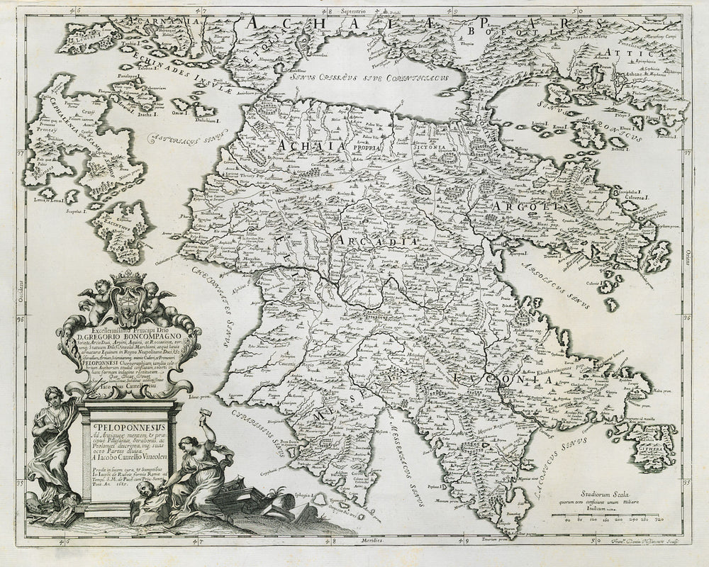 Peloponnesus. Peloponnese. Greece. DE ROSSI / CANTELLI DE VIGNOLA 1685 old map