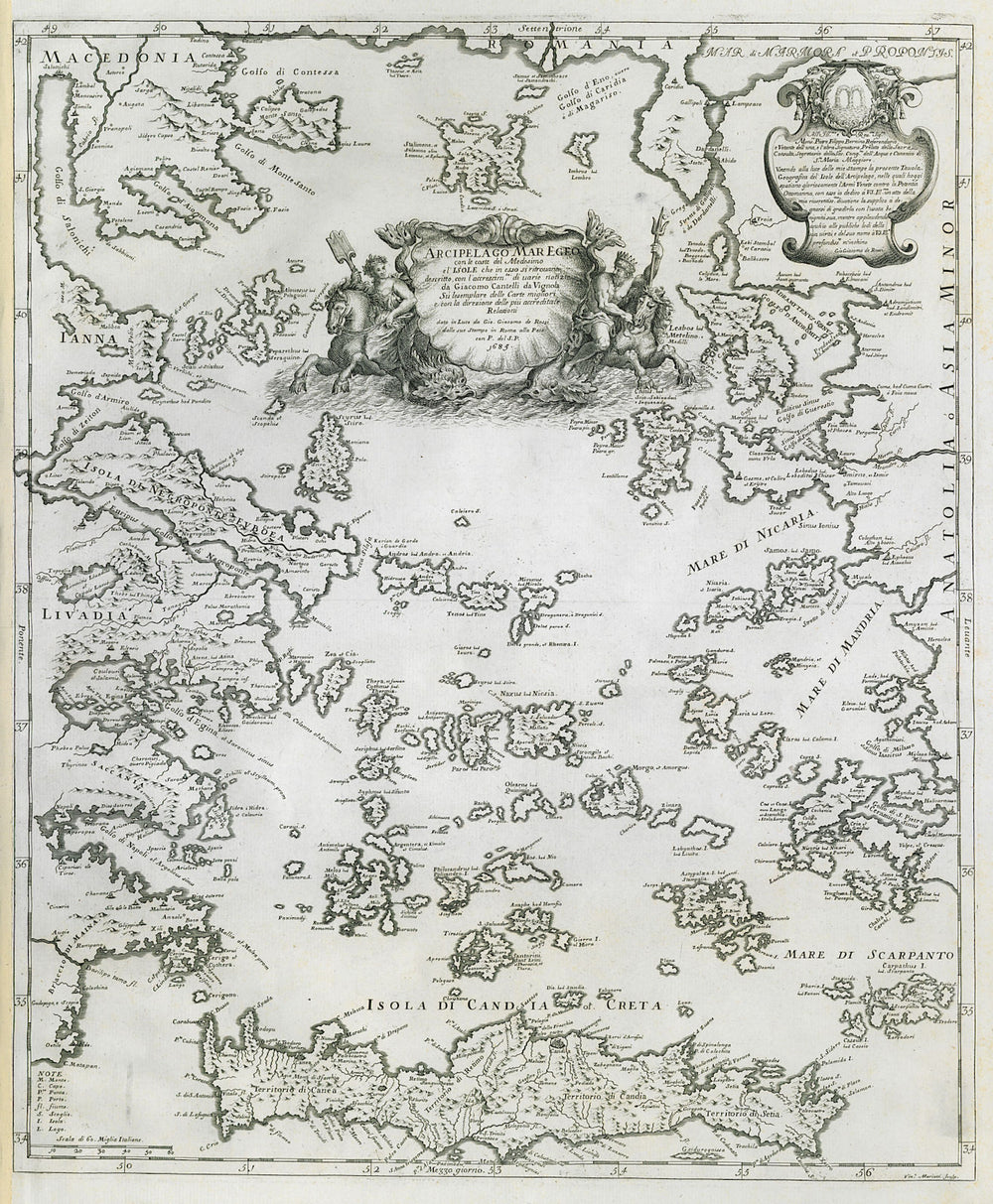 Arcipelago Mar Egeo. Aegean Cyclades Sporades Dodecanese ROSSI/CANTELLI 1685 map