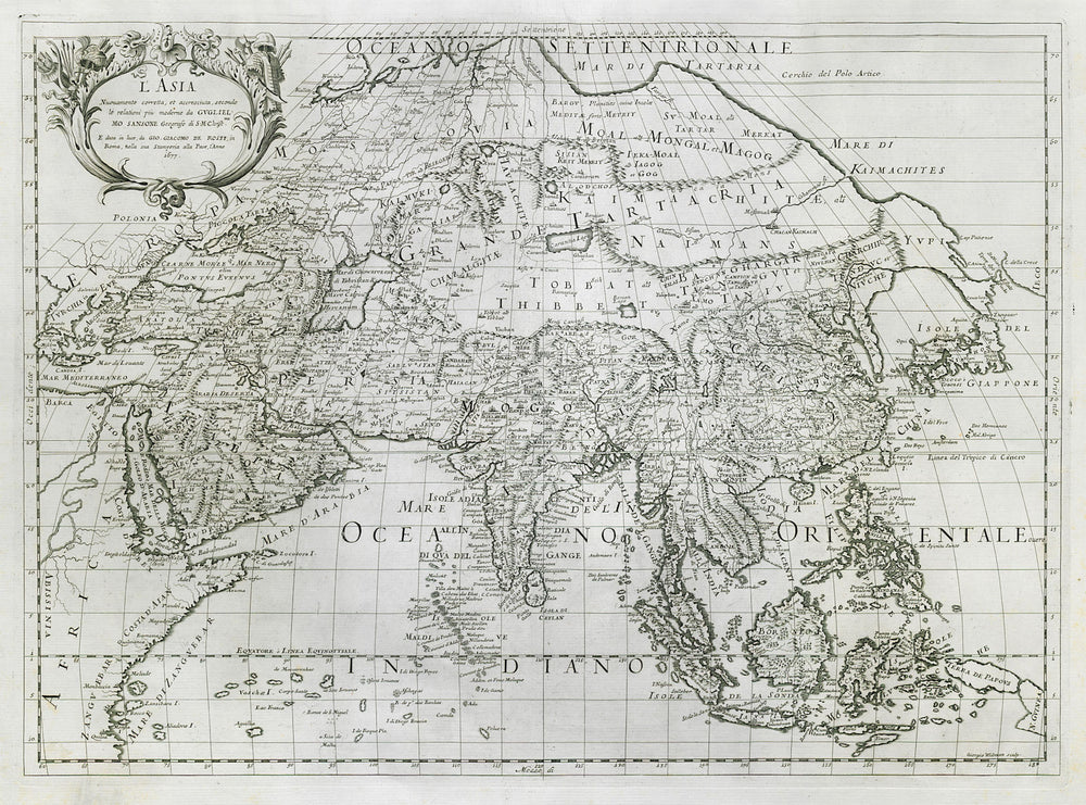 L'Asia. China. Mughal Empire. DE ROSSI / SANSON 1677 old antique map chart